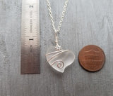 Hawaiian Jewelry Sea Glass Necklace, Wire Heart Necklace Crystal Necklace, Sea Glass Beach Jewelry, Birthday Gift (April Birthstone Jewelry)