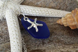 Handmade in Hawaii, Cobalt blue sea glass necklace, Starfish  charm,    "September Birthstone", Birthday gift