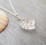 Hawaiian Jewelry Sea Glass Necklace, Wire Heart Necklace Crystal Necklace, Sea Glass Beach Jewelry, Birthday Gift (April Birthstone Jewelry)