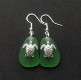 Hawaiian Jewelry Sea Glass Earrings, Emerald Twin Turtle Earring Sea Glass Jewelry For Women Beach Jewelry (May Birthstone Jewelry Gifts)