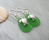 Hawaiian Jewelry Sea Glass Earrings, Emerald Twin Turtle Earring Sea Glass Jewelry For Women Beach Jewelry (May Birthstone Jewelry Gifts)