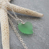 Hawaiian Jewelry Sea Glass Necklace, Peridot Necklace Green Necklace Heart necklace, Sea Glass Jewelry Birthday Gift (August Birthstone)