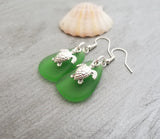 Hawaiian Jewelry Sea Glass Earrings, Emerald Twin Turtle Earring Sea Glass Jewelry For Women Beach Jewelry (May Birthstone Jewelry Gifts)