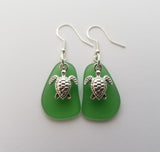 Hawaiian Jewelry Sea Glass Earrings, Emerald Twin Turtle Earring Sea Glass Jewelry For Women Beach Jewelry (May Birthstone Jewelry Gifts)