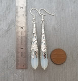 Hawaiian Jewelry Sea Glass Earrings, Long Teardrop Earrings Moonstone Earrings, Sea Glass Jewelry Birthday Gift (June Birthstone Jewelry)