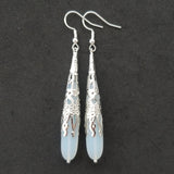 Hawaiian Jewelry Sea Glass Earrings, Long Teardrop Earrings Moonstone Earrings, Sea Glass Jewelry Birthday Gift (June Birthstone Jewelry)