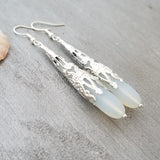 Hawaiian Jewelry Sea Glass Earrings, Long Teardrop Earrings Moonstone Earrings, Sea Glass Jewelry Birthday Gift (June Birthstone Jewelry)