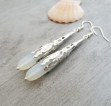 Hawaiian Jewelry Sea Glass Earrings, Long Teardrop Earrings Moonstone Earrings, Sea Glass Jewelry Birthday Gift (June Birthstone Jewelry)