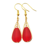 Hawaiian Jewelry Sea Glass Earrings, Gold Braided Ruby Red Earrings, Beach Jewelry For Women (July Birthstone Jewelry)