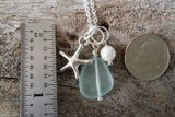 Hawaiian Jewelry Sea Glass Necklace, Seafoam Necklace, Pearl Starfish Necklace, Beach Jewelry Handmade Necklace Sea Glass Jewelry For Women