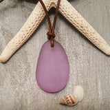 Hawaiian Jewelry Sea Glass Necklace, "Magical Color Changing" Purple Necklace Leather Cord Necklace, Unisex Jewelry (February Birthstone)