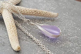 Hawaiian Jewelry Sea Glass Necklace, Braided "Magical Color Changing" Purple Necklace Teardrop Neckace, Beach Jewelry (February Birthstone)