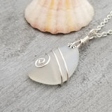 Hawaiian Jewelry Sea Glass Necklace, Wire Moonstone Necklace, Sea Glass Jewelry Beach Jewelry Unique Birthday Gift (June Birthstone Jewelry)