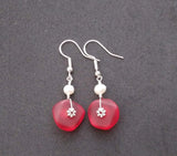 Hawaiian Jewelry Sea Glass Earrings, Wire Red Earrings Pearl Earrings, Sea Glass Jewelry Beach Jewelry (January Birthstone Jewelry Gift)