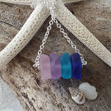 Made in Hawaii, Pink purple  blue cobalt sea glass necklace ,Beach glass necklace,  gift box, Beach jewelry gift.