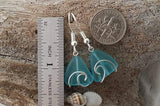 Handmade in Hawaii, Wire Wrapped Wave blue sea glass earrings, Beach jewelry, Hawaii gift