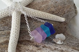 Made in Hawaii, Pink purple  blue cobalt sea glass necklace ,Beach glass necklace,  gift box, Beach jewelry gift.