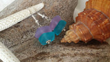 Made in Hawaii, Purple blue sea glass earrings,    gift box.beach jewelry