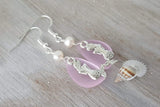 Hawaiian Jewelry Sea Glass Earrings, Twin Mermaid Earrings Pink Earrings, Pearl Beach Sea Glass Jewelry Birthday Gift (October Birthstone)