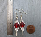 Hawaiian Jewelry Sea Glass Earrings, Double Braided Red Earrings, Sea Glass Jewelry Beach Jewelry Birthday Gift (January Birthstone Jewelry)