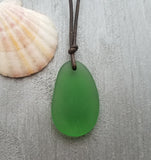 Hawaiian Jewelry Sea Glass Necklace, Emerald Necklace Green Necklace, Leather Cord Necklace, Sea Glass Jewelry(May Birthstone Jewelry Gift)