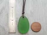 Hawaiian Jewelry Sea Glass Necklace, Emerald Necklace Green Necklace, Leather Cord Necklace, Sea Glass Jewelry(May Birthstone Jewelry Gift)