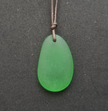 Hawaiian Jewelry Sea Glass Necklace, Emerald Necklace Green Necklace, Leather Cord Necklace, Sea Glass Jewelry(May Birthstone Jewelry Gift)