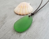 Hawaiian Jewelry Sea Glass Necklace, Emerald Necklace Green Necklace, Leather Cord Necklace, Sea Glass Jewelry(May Birthstone Jewelry Gift)