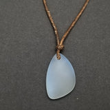 Hawaiian Sea Glass Necklace, Small Puff Moonstone Necklace Leather Cord Necklace Unisex Beach Jewelry Gift For Him For Her, June Birthstone