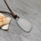 Hawaiian Sea Glass Necklace, Small Puff Moonstone Necklace Leather Cord Necklace Unisex Beach Jewelry Gift For Him For Her, June Birthstone