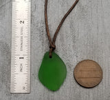 Hawaiian Sea Glass Necklace, Small Puff Emerald  Necklace Leather Cord Necklace Unisex Beach Jewelry Gift For Him For Her, May Birthstone