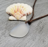 Hawaiian Sea Glass Necklace, Small Puff Moonstone Necklace Leather Cord Necklace Unisex Beach Jewelry Gift For Him For Her, June Birthstone