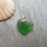 Hawaiian Jewelry Sea Glass Necklace, Emerald Necklace Green Necklace Heart Necklace, Sea Glass Jewelry For Women (May Birthstone Jewelry)