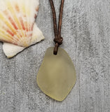 Hawaiian Sea Glass Necklace, Small Puff Yellow Necklace Leather Cord Necklace Unisex Beach Jewelry Gift For Him For Her, November Birthstone