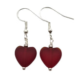 Handmade in Hawaii, Small "Twin Hearts" Ruby Red sea glass earrings,  Light Weight Earrings, "July Birthstone", Hawaii Gift Wrapped