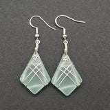 Hawaiian Jewelry Sea Glass Earrings, Wire Cross Earrings Seafoam Earrings Blue Earrings, Sea Glass Jewelry