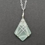 Hawaiian Jewelry Sea Glass Necklace, Wire Cross Necklace Seafoam Necklace, Sea Glass Jewelry Fun Beach Jewelry