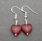 Handmade in Hawaii, Small "Twin Hearts" Ruby Red sea glass earrings,  Light Weight Earrings, "July Birthstone", Hawaii Gift Wrapped