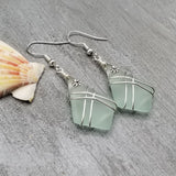 Hawaiian Jewelry Sea Glass Earrings, Wire Cross Earrings Seafoam Earrings Blue Earrings, Sea Glass Jewelry