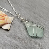 Hawaiian Jewelry Sea Glass Necklace, Wire Cross Necklace Seafoam Necklace, Sea Glass Jewelry Fun Beach Jewelry