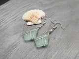 Hawaiian Jewelry Sea Glass Earrings, Wire Cross Earrings Seafoam Earrings Blue Earrings, Sea Glass Jewelry