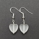 Handmade in Hawaii, Small "Twin Hearts" Crystal sea glass earrings,  Light Weight Earrings, "April Birthstone", Hawaii Gift Wrapped