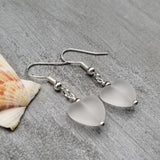 Handmade in Hawaii, Small "Twin Hearts" Crystal sea glass earrings,  Light Weight Earrings, "April Birthstone", Hawaii Gift Wrapped