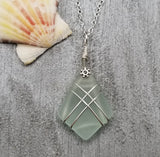 Hawaiian Jewelry Sea Glass Necklace, Wire Cross Necklace Seafoam Necklace, Sea Glass Jewelry Fun Beach Jewelry