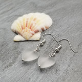 Handmade in Hawaii, Small "Twin Hearts" Crystal sea glass earrings,  Light Weight Earrings, "April Birthstone", Hawaii Gift Wrapped