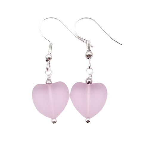 Handmade in Hawaii, Small "Twin Hearts" Pink sea glass earrings,  Light Weight Earrings, "October Birthstone", Hawaii Gift Wrapped