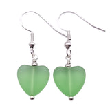 Handmade in Hawaii, Small "Twin Hearts" Peridot sea glass earrings,  Light Weight Earrings, "August Birthstone", Hawaii Gift Wrapped