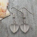 Handmade in Hawaii, Small "Twin Hearts" Crystal sea glass earrings,  Light Weight Earrings, "April Birthstone", Hawaii Gift Wrapped
