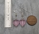 Handmade in Hawaii, Small "Twin Hearts" Pink sea glass earrings,  Light Weight Earrings, "October Birthstone", Hawaii Gift Wrapped