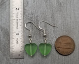 Handmade in Hawaii, Small "Twin Hearts" Peridot sea glass earrings,  Light Weight Earrings, "August Birthstone", Hawaii Gift Wrapped